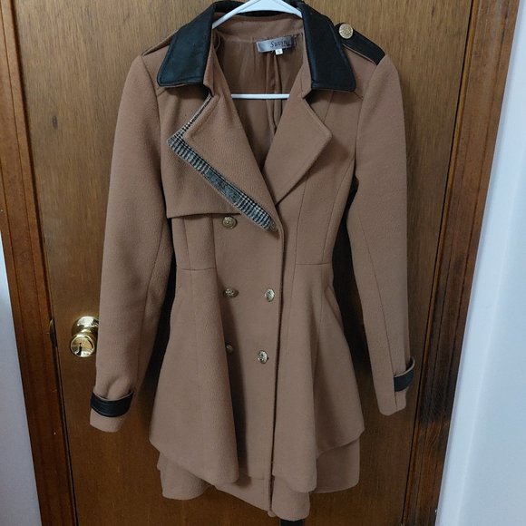 Layered-Hem Double-Breasted Winter Trench Coat from YesStyle Camel Brown Size S - Picture 7 of 10
